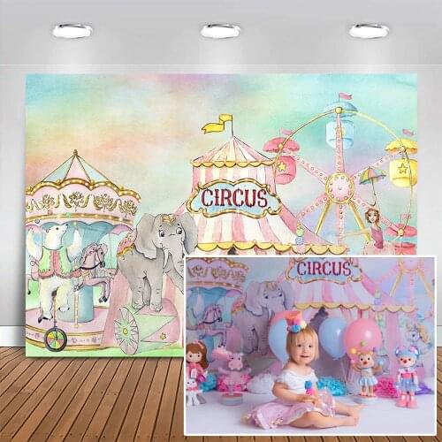 Circus Birthday Baby Shower Party Decoration Baby Kids Portrait Backdrops for 1st Birthday Cake Smash Acrobats Animals Backdrop