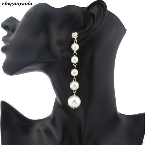 New Fashion Elegant Pearl Long Earrings Style Large Imitation Pearl Pendant Earrings Suitable For Wedding Party Gifts Brincos