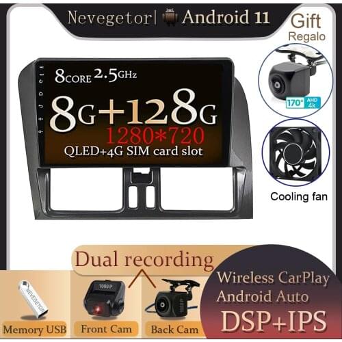 DSP Android 11 Car Radio 8+128G For Volvo XC60 2009-2017 Stereo Multimedia Player GPS Navigation BT Carplay DVD