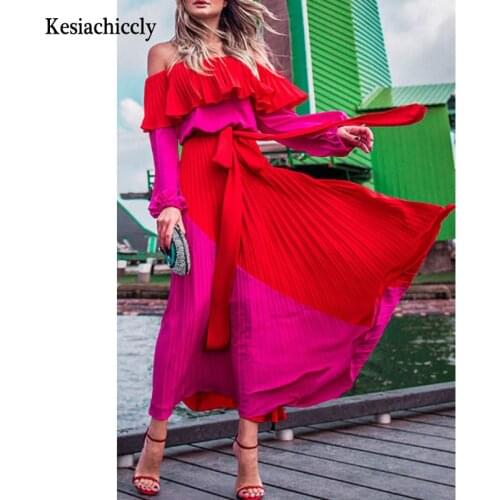 Kesiachiccly Elegant Patchwork women dress Casual Summer long sleeve high waist female dress Fashion holiday style ruffle dress
