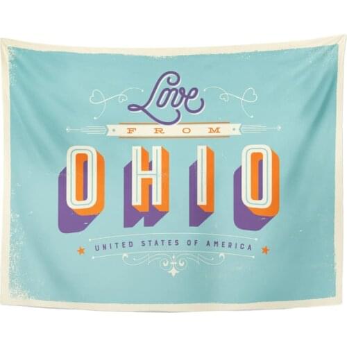 Tapestry 1940S Vintage Style Touristic with Effects Love from Ohio 1950S 1960S Tapestries Wall Hanging for Living Room Bedroom