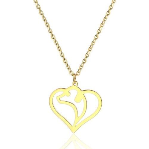 RIR Dainty Heart Shape Dog Pendant Rose Gold Stainless Steel Charm Tiny Dog Pet Necklaces For Dog Lover Jewelry Gifts