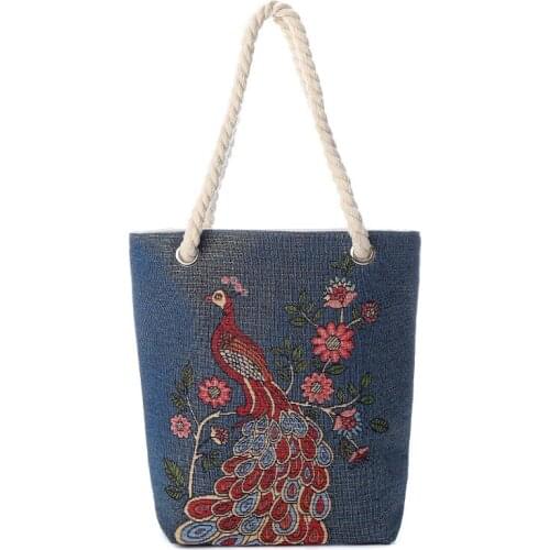 Exquisiteness Shoulder Bag High Capacity Canvas Golden Silk Embroidery Literature and Art Fashion Womens Handbag Storage Bags
