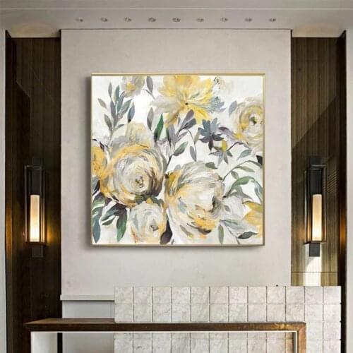 Modern Artist Painted Abstract Yellow Flowers Oil Painting On Canvas Wall Art Frameless Picture Decor For Living Room Home Gift