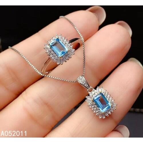 KJJEAXCMY fine jewelry natural blue topaz 925 sterling silver popular girl new pendant necklace ring set support test