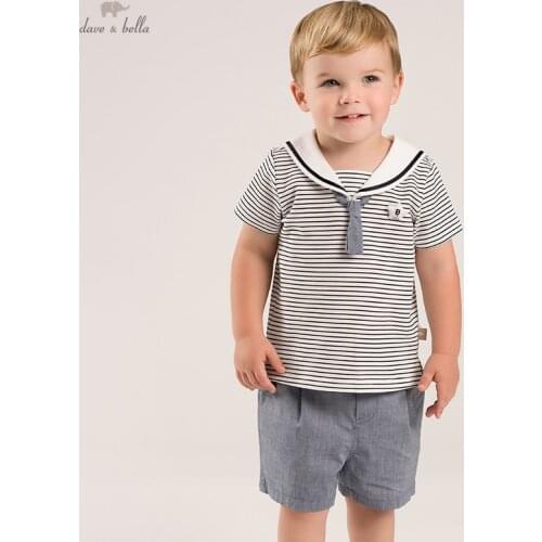DB16880 dave bella summer baby boys casual tie striped clothing sets kids boy fashion short sleeve sets children 2 pcs suit
