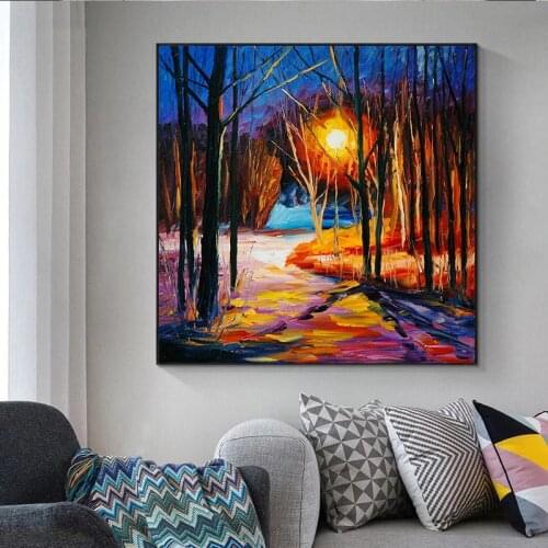Colorful Walking In Raining Light Street Canvas Painting Abstract Prints and Posters Wall Art Picture for Living Room Home Decor