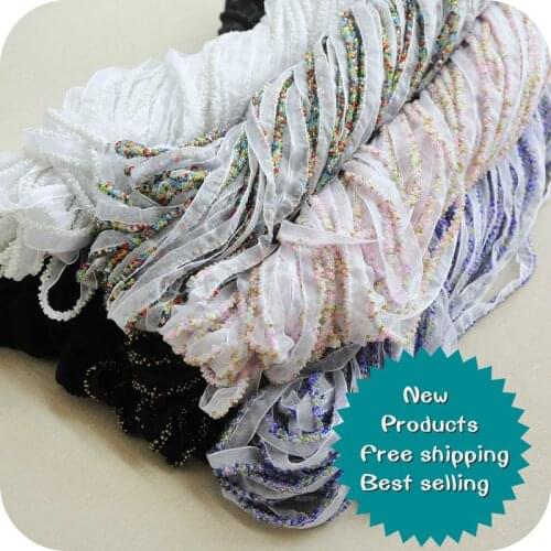 3Yard/Lot Manual wear beads edge decorative lace trim clothes wedding dress lace fabric DIY materials 1.5cm sewing