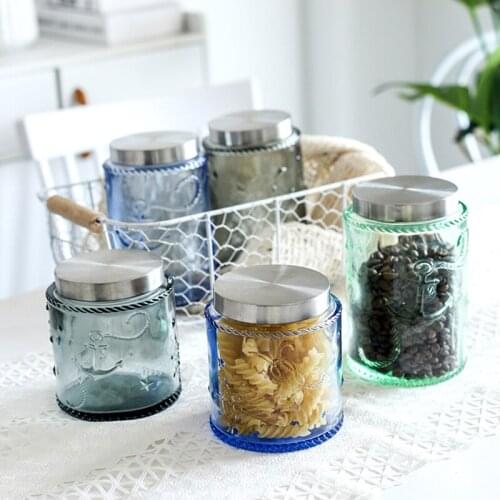 Kitchen Storage Container Cans Retro Style Gray Glass Stainless Steel Lid Sealed Snack Cans Tea קופסאות אחסון למטב Cans Nordic