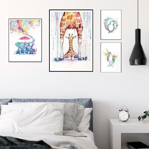 Cute Animal Art Posters Bubbly Belugas Prints Humminbird Giraffe Canvas Painting Elephant Sister Wall Pictures Kids Room Decor