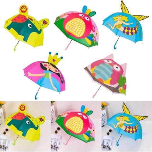 Cute Children Umbrella Animation Creative Cartoon Long-handled 3D Ear Modeling Kids Umbrella For Boys Girls Gift