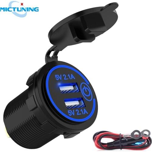 MICTUNING Upgraded Dual USB Car Charger with Touch Switch 5V 4.2A Blue LED Light Ultra-fast Charging Universal for RV Boat Truck