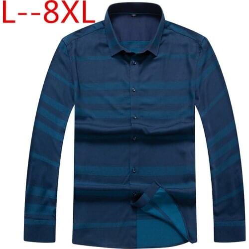 Plus size 8XL7XL autumn spring mens striped casual shirts long sleeve 100% cotton dress shirt men retro style camiseta masculina