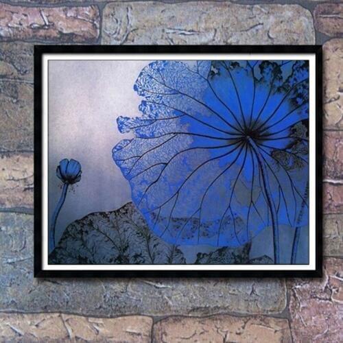 Precise printing cross stitch kit blue lotus modern simple fashion oil painting full embroidery art wall painting decor silk