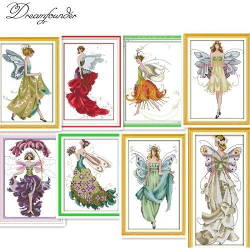 Flower fairy cross stitch kit beauty women girl 14ct counted fabric canvas cotton thread embroidery DIY handmade needlework plus