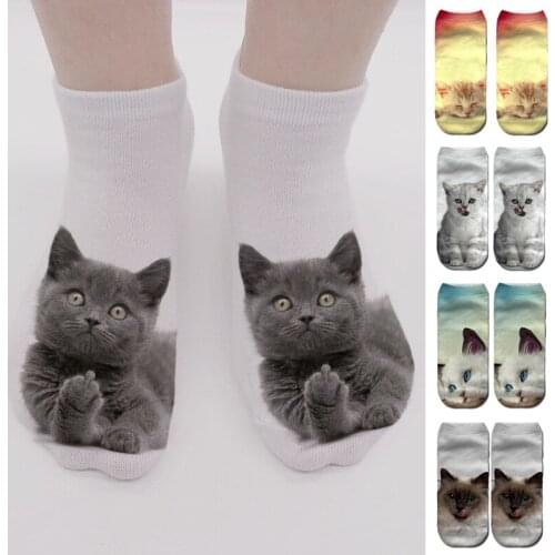 7 Colors Of Hot Selling Harajuku Print Cartoon Creative Comfort Breathable Cute Animal Cat 3D Socks For Men And Women