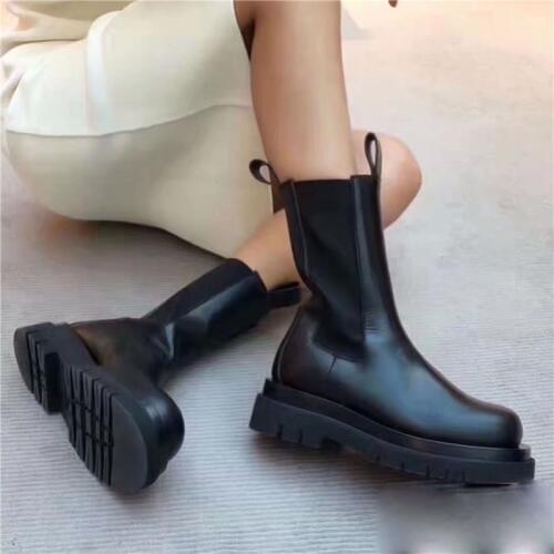 2021 New Winter Genuine Leather Chelsea Boots Women Platform Ankle Boots Flat Botas Mujer Ladies Slip-on Short Booties