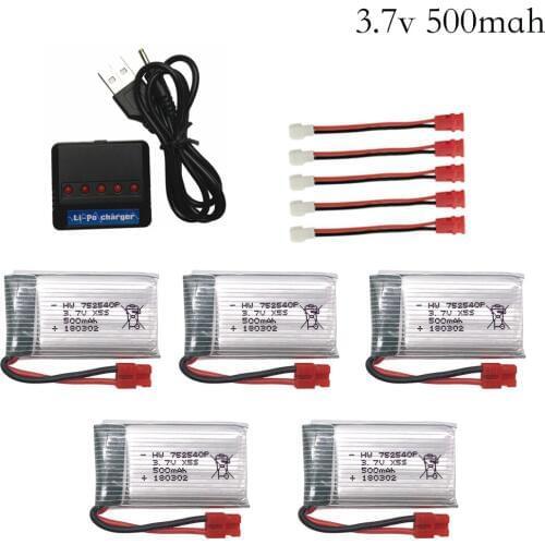 5pcs/lot 3.7V 500mAh Drone Rechargeable Li-polymer Battery 752540P + Charger Set For RC Syma X5C X5SC M68 Cheerson CX-30 battery