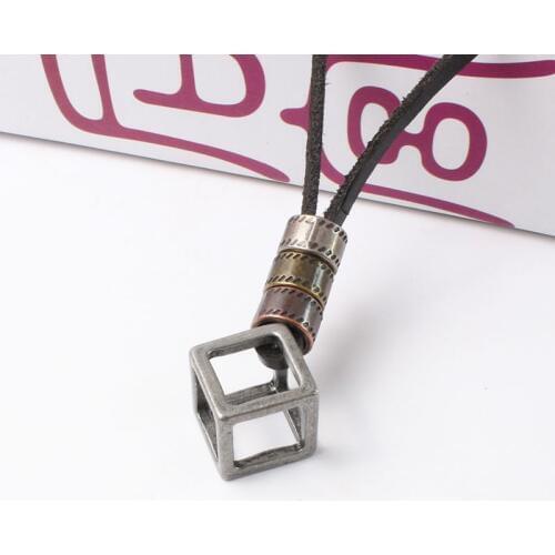 100% Genuine Leather Men Necklaces Pendants Punk Vintage Adjustable Brown Slide Rope Chain Male Jewelry Mens Jewellery