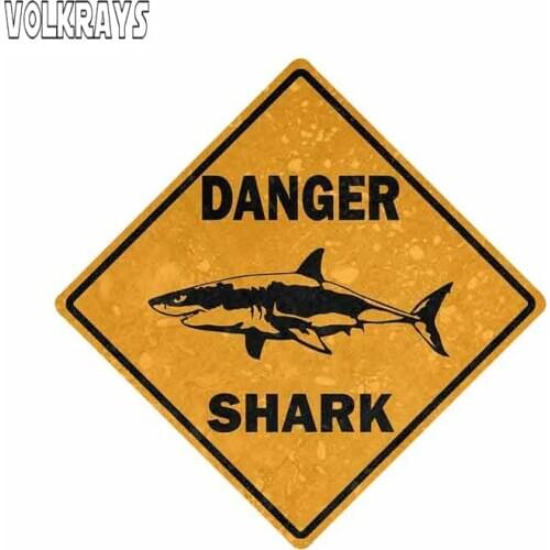 Volkrays Warning Car Sticker Car Bike Motorcycle Danger Sign Shark Area Surf Decals Waterproof Decor Accessories Vinyl,13cm*13cm