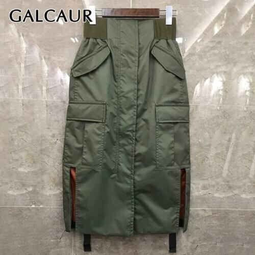 GALCAUR Straight Skirt For Women High Waist Patchwork Pockets Hit Color Loose High Street Skirts Female 2020 Autumn Clothing New