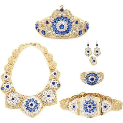 Luxury Wedding Jewelry Set For Arab Muslim Women Set Of Six Pieces Of Jewelry Set With Colorful Crystal Necklace