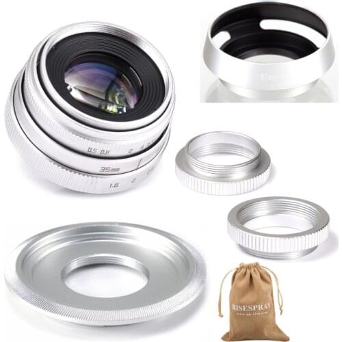 Silver Mini 35mm f/1.6 APS-C CCTV Lens+adapter ring+2 Macro Ring+lens hood for SONY NEX E-Mount Mirroless Camera