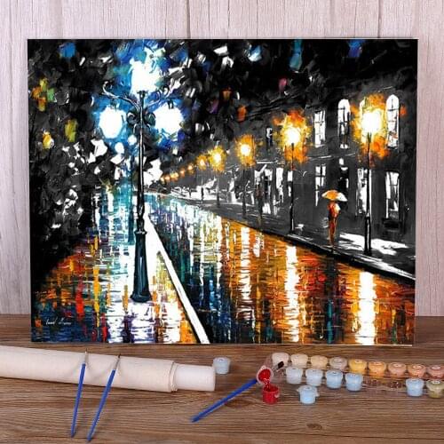 Blue Lights Black And White DIY Painting By Numbers Complete Kit Acrylic Paints 50*70 Canvas Pictures Home Handiwork
