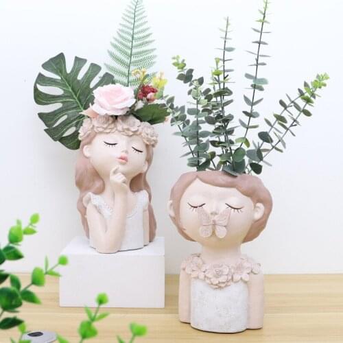 Creative Resin Fairy Girl Flower Pot Landscape Potted Furnishings Home Garden Desktop Decoration Plants Pot (Not Included Plants