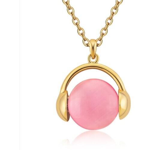 FYJS Unique Light Yellow Gold Color 4 Style Cat Eye Stone Pendant Link Chain Music Necklace Spiritual Jewelry