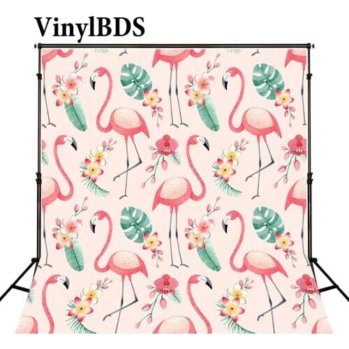 VinylBDS 5x7ft Photo Background Flamingo Pink Backdrop Green Leaves Newborn Photos Children Cartoon Backdrop for Photo Studio