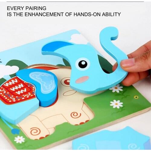 High Quality 3D Wooden Puzzles Educational Cartoon Animals Early Learning Cognition Intelligence Puzzle Game For Children Toys