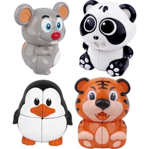 YuXin Panda / Tiger / Mouse / Penguin 2x2 Magic Cube ZhiSheng Animal puzzle mini Tiger 2x2 Keychain Stickers baby kids toys