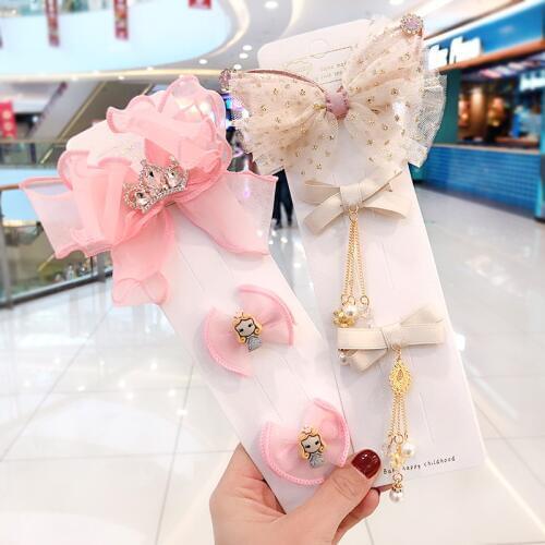3/4 Pcs/Set New Girls Cute Candy Lace Mesh Pendant Pearl Ornament Hair Clips Children Lovely Hairpins Kid Sweet Hair Accessories