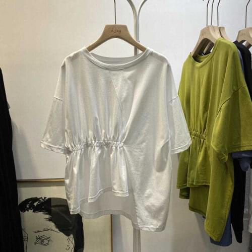 Womens Large Size Short-Sleeved T-shirt, Loose Design Irregular Waist-Tight Doll Shirt, Slim Top Woman Summer Plus Size