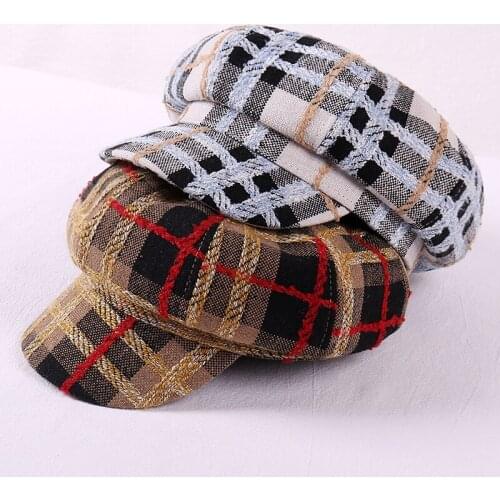 Autumn Winter Hats for Women Check Octagonal Caps Ladies Casual Woolen Hat Winter Beret Women Cap HR122202
