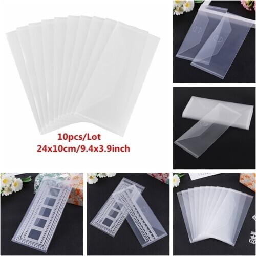 10pcs/set 10*24cm Transparent Plastic Folder Bags Storage Pockets For Storing Slimline Cutting Dies Stamps Embossing Template