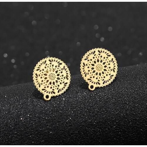 Silver/gold tone 10pcs/lotstainless steel Ear Stud Components with Earnuts flower Earring Setting for Earring Making