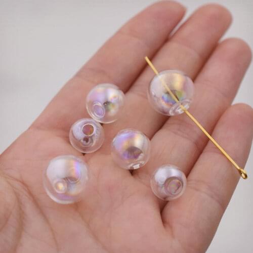 10pieces double hole colorful 10mm 12mm 14mm hollow glass ball glass globe vial pendant jewelry findings making