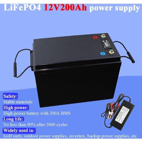 12v 200Ah High safety good discharge Lifepo4 lithium battery pack 12.8v battery electric bike for electric bike 14.6V10A charger