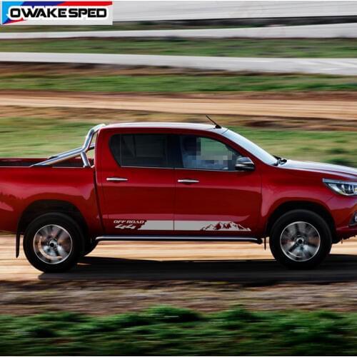 1 set 4x4 Off Road Pickup Trunk Sticker For Toyota Hilux Vigo Revo Rocco Both Side Sport Stripes Car Door Skirt Vinyl Decals