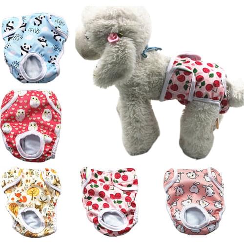 2pcs Dog Diaper Physiological Pant Sanitary Washable Female Dog Panties Cartoon Bitch Briefs Puppy Shorts Underwear Velcro Nappy