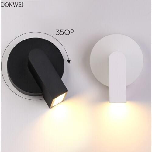 7W LED Wall Lamp 350 Degrees Adjustable Rotating Wall Light Creative Bedroom Wall Lamp Modern Indoor Corridor spot light