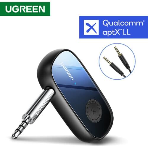UGREEN Bluetooth Receiver aptX LL Wireless Bluetooth 5.0 Car Adapter Portable Wireless Audio Adapter 3.5mm Aux with Microphone