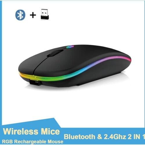 Wireless Mouse RGB Bluetooth Computer Mouse Silent Rechargeable Ergonomic Mause With LED Backlit USB Optical Mice For PC Laptop
