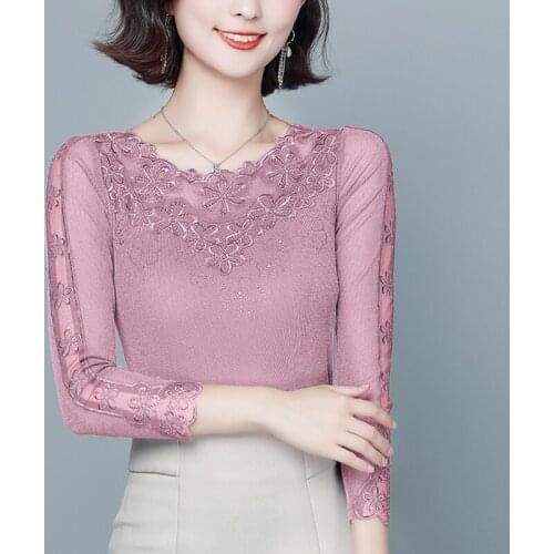 Camisetas Mujer Mesh Lace Women T-Shirt Spring Autumn Tops Women Tshirt 2021 Korean Fashion Slim Womens Clothing Tee Shirt Femme