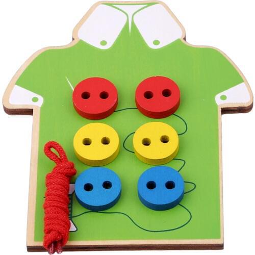 Kids Montessori Educational Toys Children Beads Lacing Board Wooden Toys Toddler Sew On Buttons Early Education Teaching Aid