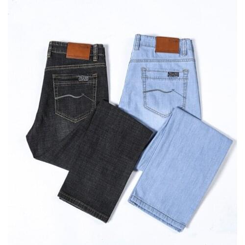 2021 Thin Men Jeans Business Casual Elastic Force Fashion Denim Jeans Trousers Male Brand full length Pants plus size 28-46