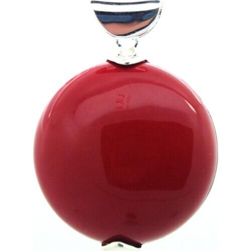 Elegant Solid 925 Sterling Silver 30*30mm red Coral Roundle Pendant for gift