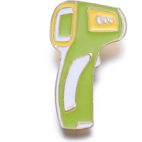 Harong Cartoon Temperature Gun Enamel Pins Nurse Doctor Cute Jewelry Medical Students Lapel Pin Green Brooch for Women Kid Gift